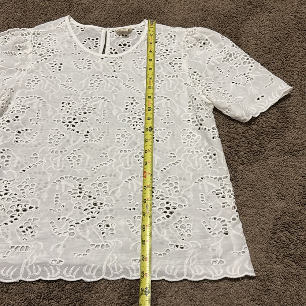 Nicole Miller Artelier Eyelet Blouse-Sz M-White-Cotton-Unlined-Shortsleeved - Picture 9 of 16